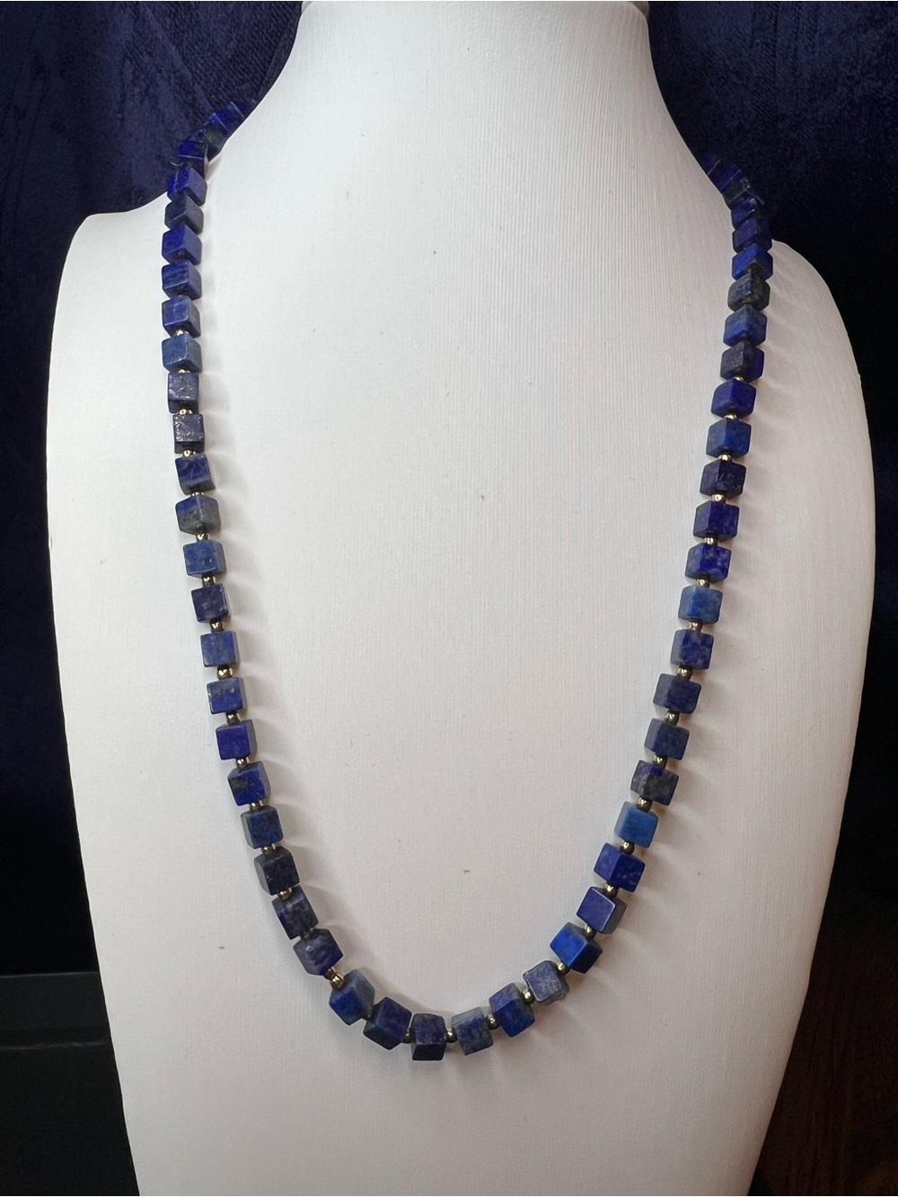 Genuine Lapis Lazuli Cubes Necklace in Stainless Steel Hardware NWOT